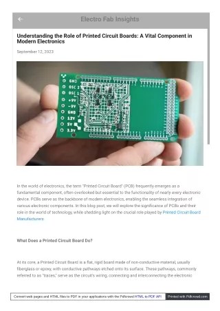 Understanding the Role of Printed Circuit Boards -  A Vital Component in Modern Electronics