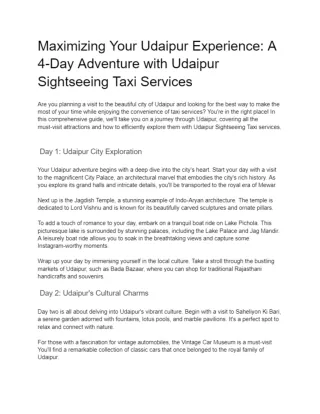 Maximizing Your Udaipur Experience_ A 4-Day Adventure with Udaipur Sightseeing Taxi Services