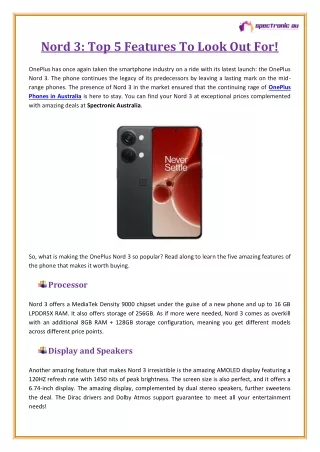Top 5 Amazing Features of the OnePlus Nord 3 Smartphone