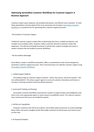 Optimizing ServiceNow Customer Workflows for Customer Support: A Business Approa