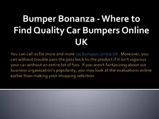 Bumper Bonanza - Where to Find Quality Car Bumpers Online UK