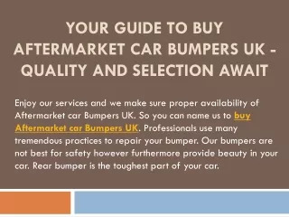 Your Guide To Buy Aftermarket Car Bumpers UK - Quality and Selection Await