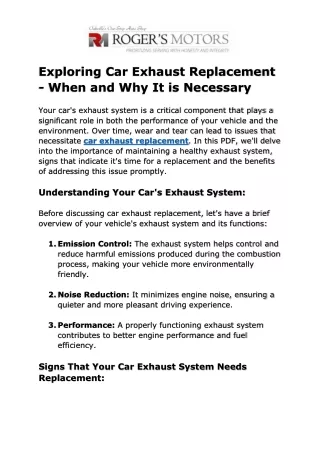 Exploring Car Exhaust Replacement - When and Why It is Necessary