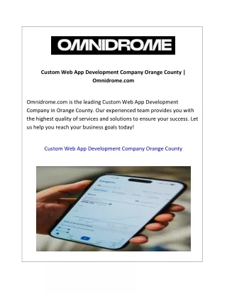 Custom Web App Development Company Orange County Omnidrome