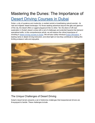 Mastering the Dunes - The Importance of Desert Driving Courses in Dubai