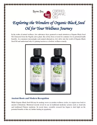 Exploring the Wonders of Organic Black Seed Oil for Your Wellness Journey