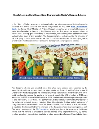 Revolutionizing Rural Lives: Nara Chandrababu Naidu's Deepam Scheme