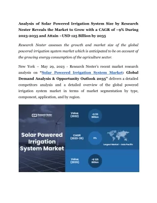 Solar Powered Irrigation System Market