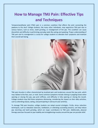 How to Manage TMJ Pain: Effective Tips and Techniques