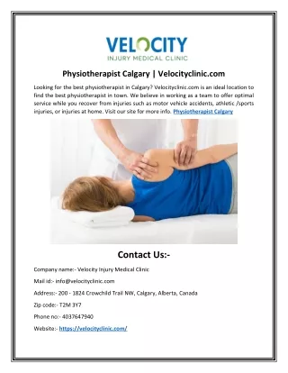 Physiotherapist Calgary | Velocityclinic.com