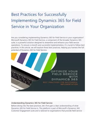Best Practices for Successfully Implementing Dynamics 365 for Field Service in Your Organization