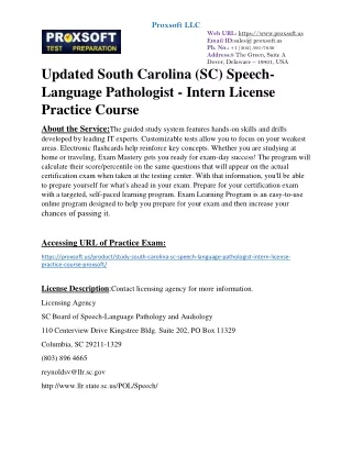 Updated South Carolina (SC) Speech-Language Pathologist - Intern License Practic