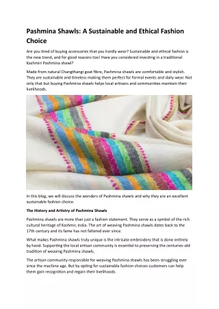 Pashmina Shawls A Sustainable and Ethical Fashion Choice