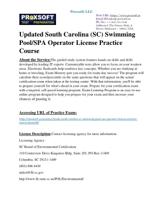Updated South Carolina (SC) Swimming Pool/SPA Operator License Practice Course