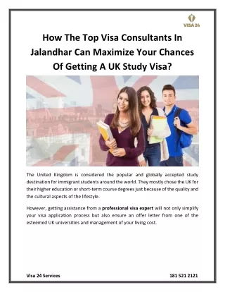 How the Top Visa Consultants in Jalandhar Can Maximize Your Chances of Getting a UK Study Visa