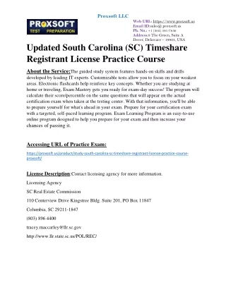 Updated South Carolina (SC) Timeshare Registrant License Practice Course