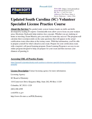 Updated South Carolina (SC) Volunteer Specialist License Practice Course
