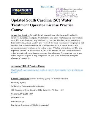 Updated South Carolina (SC) Water Treatment Operator License Practice Course