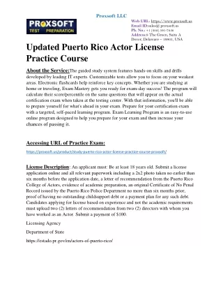 Updated Puerto Rico Actor License Practice Course