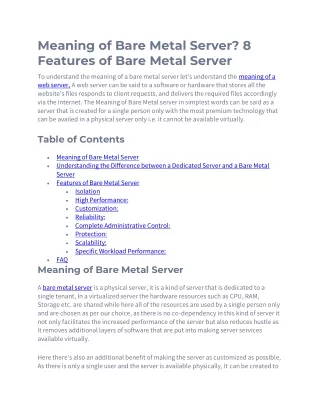 Meaning of Bare Metal Server