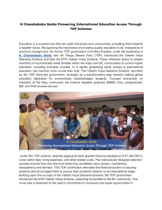 N Chandrababu Naidu Pioneering International Education Access Through TDP Scheme