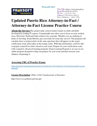 Updated Puerto Rico Attorney-in-Fact / Attorney-in-Fact License Practice Course