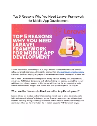 Top 5 Reasons Why You Need Laravel Framework for Mobile App Development