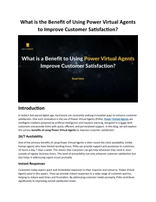 Benefit of Using Power Virtual Agents