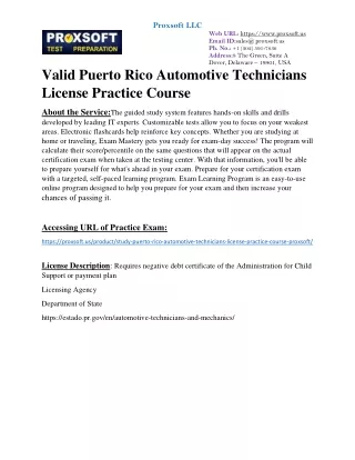 valid Puerto Rico Automotive Technicians License Practice Course