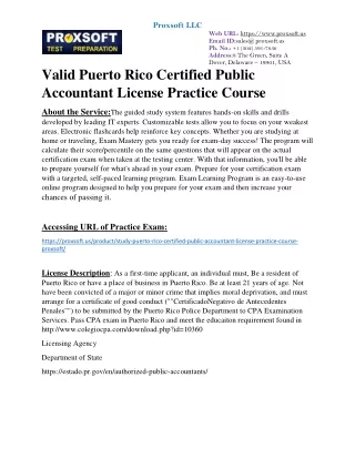 valid Puerto Rico Certified Public Accountant License Practice Course