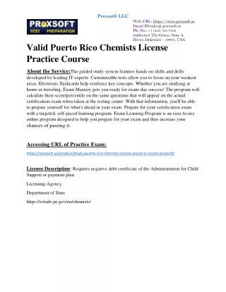 valid Puerto Rico Chemists License Practice Course