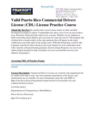 valid Puerto Rico Commercial Drivers License (CDL) License Practice Course