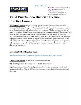 valid Puerto Rico Dietician License Practice Course