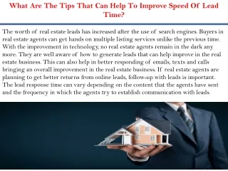 What Are The Tips That Can Help To Improve Speed Of Lead Time?