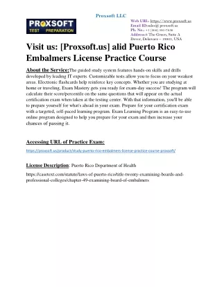 valid Puerto Rico Embalmers License Practice Course