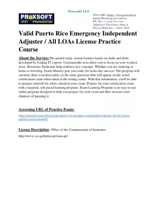 valid Puerto Rico Emergency Independent Adjuster / All LOAs License Practice Cou