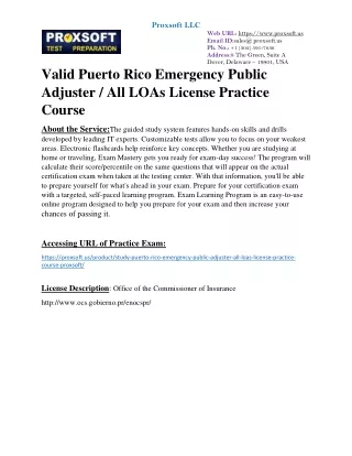 valid Puerto Rico Emergency Public Adjuster / All LOAs License Practice Course