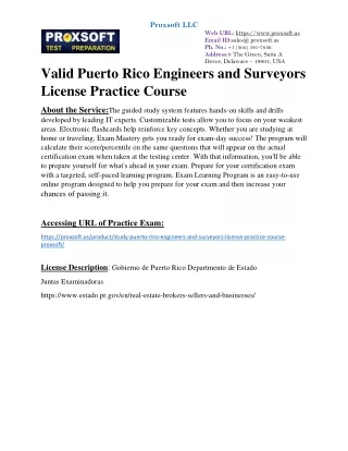 valid Puerto Rico Engineers and Surveyors License Practice Course