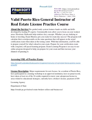 valid Puerto Rico General Instructor of Real Estate License Practice Course