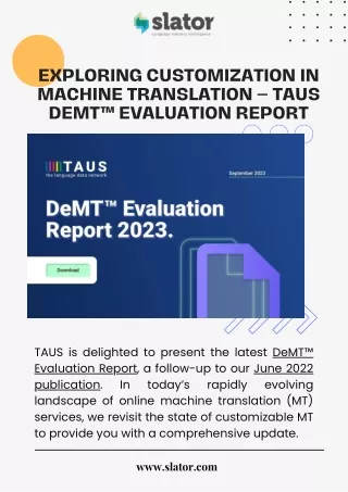 Exploring Customization in Machine Translation – TAUS DeMT™ Evaluation Report