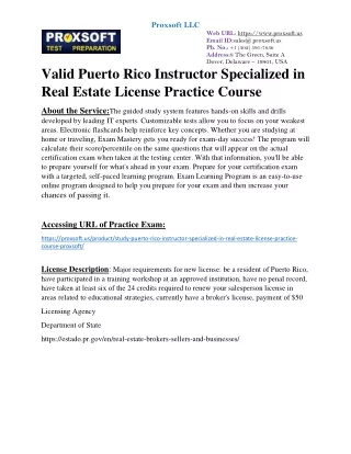 valid Puerto Rico Instructor Specialized in Real Estate License Practice Course