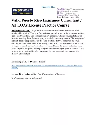 valid Puerto Rico Insurance Consultant / All LOAs License Practice Course