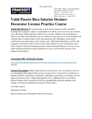 valid Puerto Rico Interior Desiner-Decorator License Practice Course