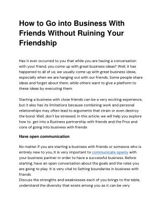 How to Go into Business With Friends Without Ruining Your Friendship