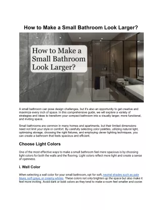 How To Make a Small Bathroom Look Larger