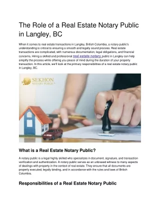 The Role of a Real Estate Notary Public  in Langley, BC