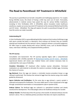The Road to Parenthood: IVF Treatment in Whitefield