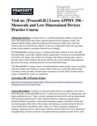 Learn APPHY 296 - Mesoscale and Low Dimensional Devices Practice Course