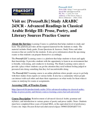 Study ARABIC 243CR - Advanced Readings in Classical Arabic Bridge III: Prose, Po