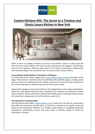 Stosa Cucine - Custom Kitchens NYC - The Secret to a Timeless and Classic Luxury Kitchen in New York